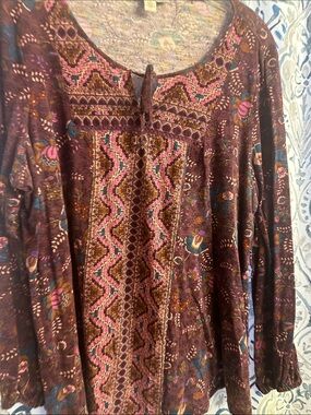 Vintage America Embroidered Long-Sleeve Dress Tunic - Purple,Pink, Teal